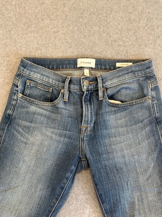 Frame Denim Men's L’Home Slim Straight Jeans in Mid Blue Wash - Picture 4 of 11